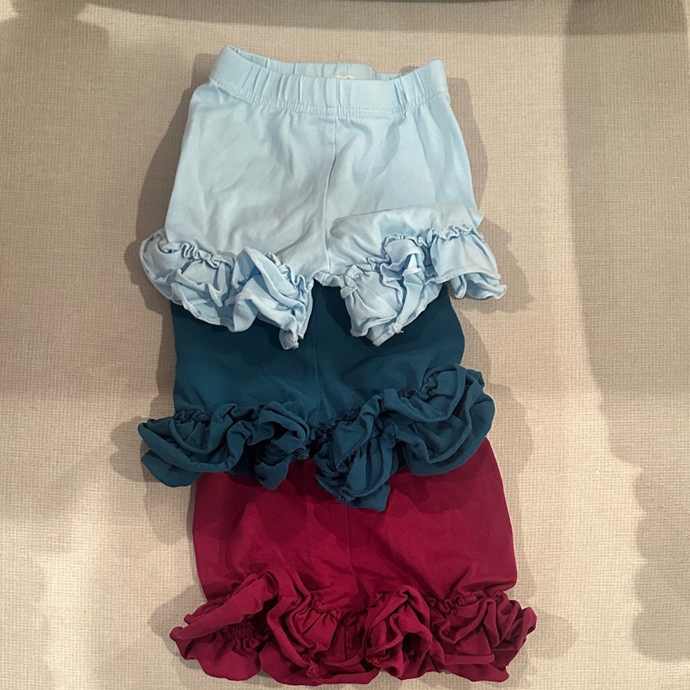Charming Kids Ruffle Shorts Set - Light Blue, Teal, and Burgundy